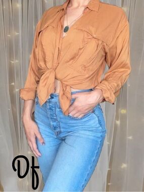VTG 100% Rayon Rust Button Down Shirt Size M
